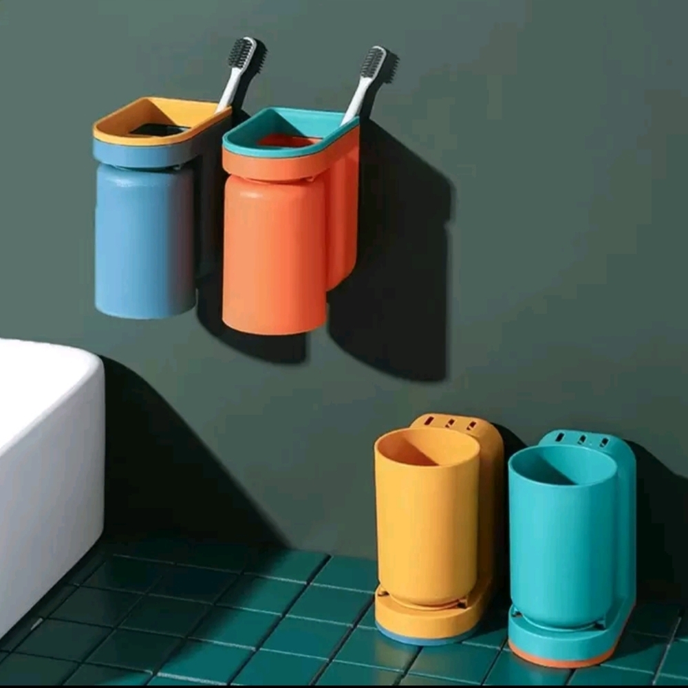💕$4 Bundled SHEIN Orange and Teal Bathroom Toothbrush Storage Organizer with Cup